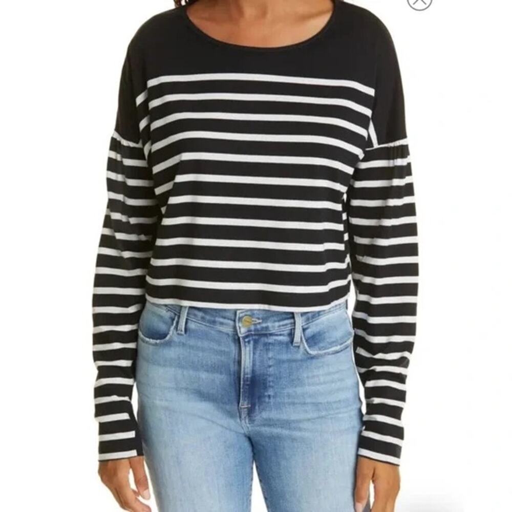 La Ligne Black & White Stripe Long Sleeve Cotton Top NWT Womens Size XL NWT